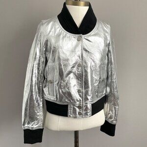CC Logo Silver Faux Leather Bomber Jacket - S/4-6US